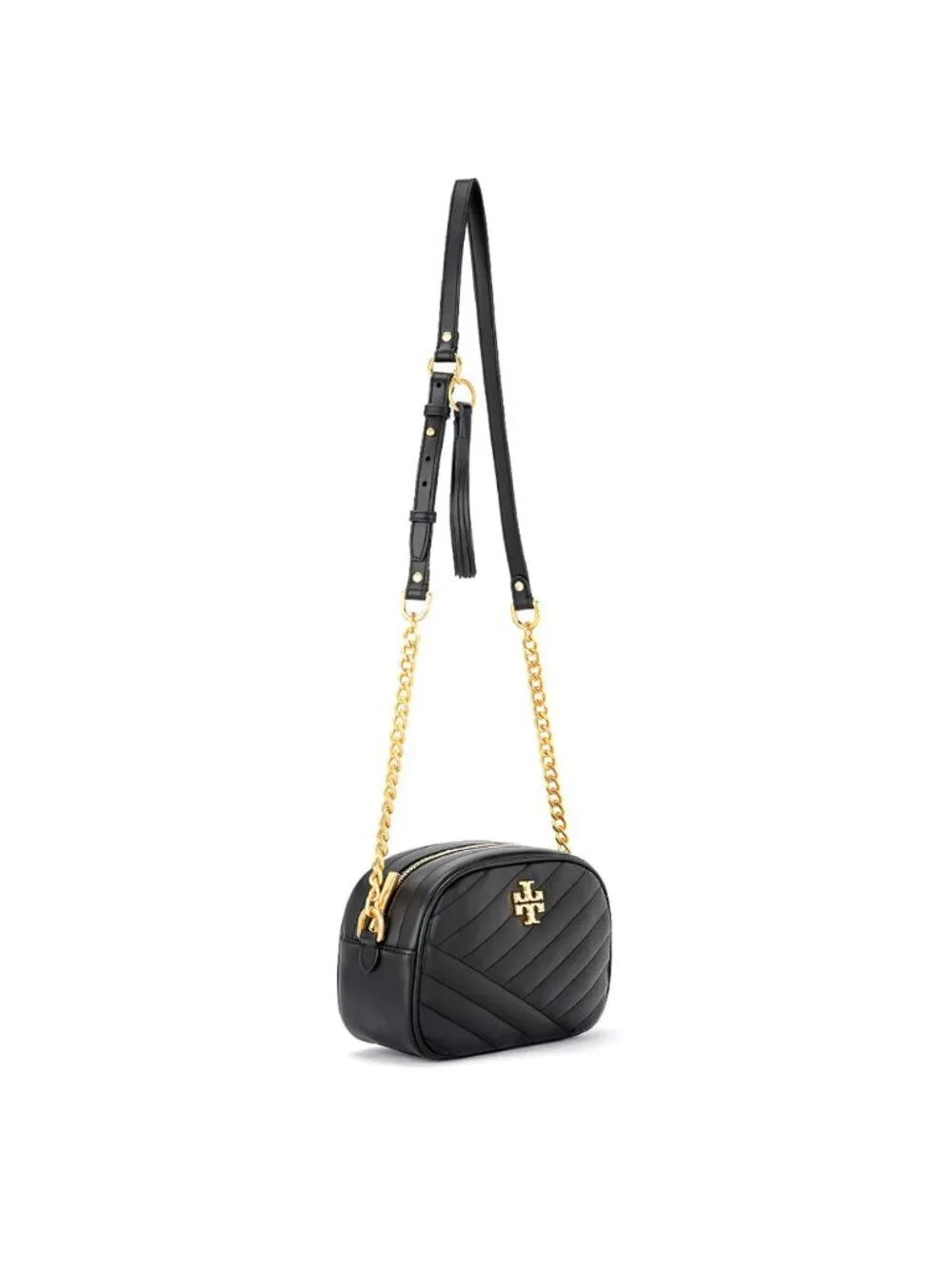 Tory Burch Kira Chevron Small Camera Crossbody Bag Black OS